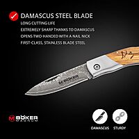 Boker Magnum 01RY818DAM Caveman Damascus Pocket Knife with 3 1/4 in. Damascus Steel Blade, Brown