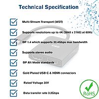 C2G USB-C to Dual HDMI 4K Dual Monitor MST Hub, Mini DP Multi-Stream Transport (MST) Multiple Monitor Splitter, Black