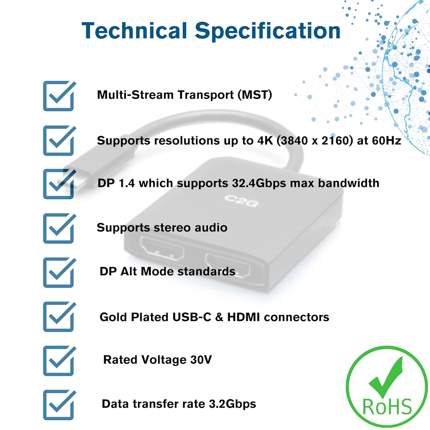 C2G USB-C to Dual HDMI 4K Dual Monitor MST Hub, Mini DP Multi-Stream Transport (MST) Multiple Monitor Splitter, Black