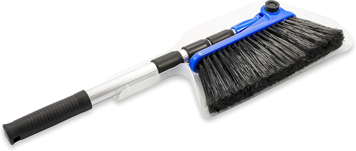 Camco 43623 Adjustable Broom and Dustpan, Adjusts From 24 Inches to 52 Inches, Ideal for RV, Marine, And Home Use