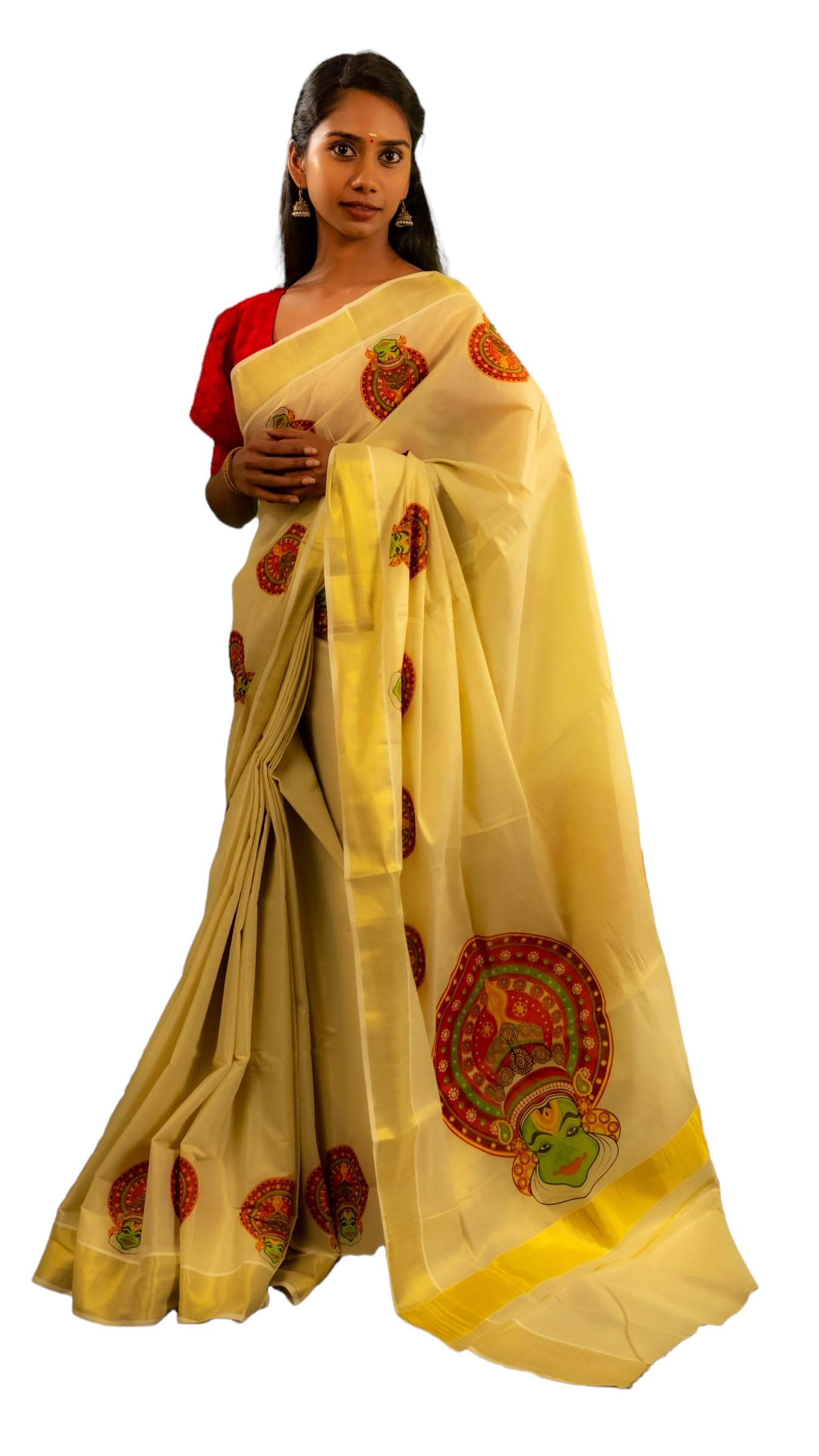 Kuthampully Kerala Sarees For Women's | Printed Onam Saree For Women | Multicolor Tissue Mural Saree | Traditional South Indian Sarees | Best Authentic Women's Zari Kasavu | EKM-612 | Pack Of 1
