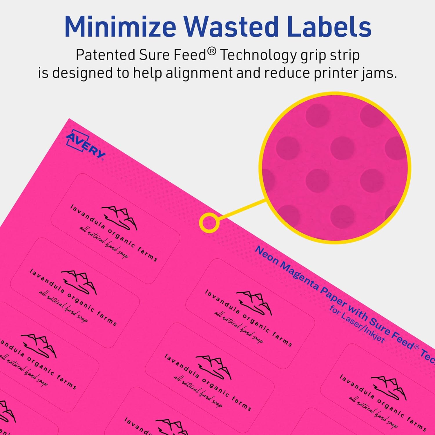 AVERY Printable Rectangle Labels, Sure Feed Technology, 1" x 2", Neon Magenta, Print-to-The-Edge, Laser/Inkjet Printable