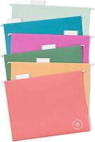 U Brands U-Eco Poly Hanging File Folders, Set of 12, Assorted Brights, White Metal Hanging Rods, Letter Size (6596U01-12)