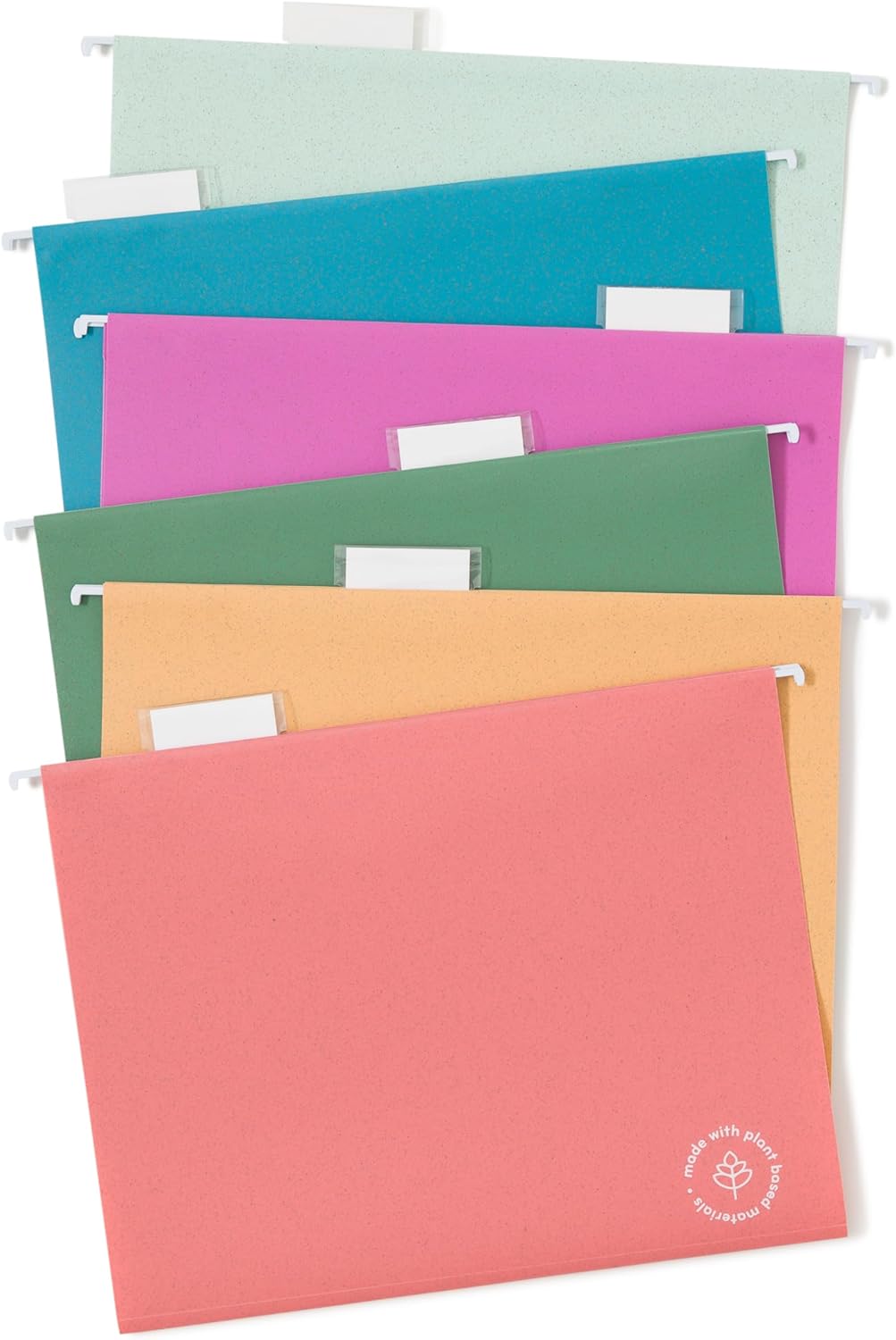U Brands U-Eco Poly Hanging File Folders, Set of 12, Assorted Brights, White Metal Hanging Rods, Letter Size (6596U01-12)