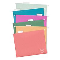 U Brands U-Eco Poly Hanging File Folders, Set of 12, Assorted Brights, White Metal Hanging Rods, Letter Size (6596U01-12)