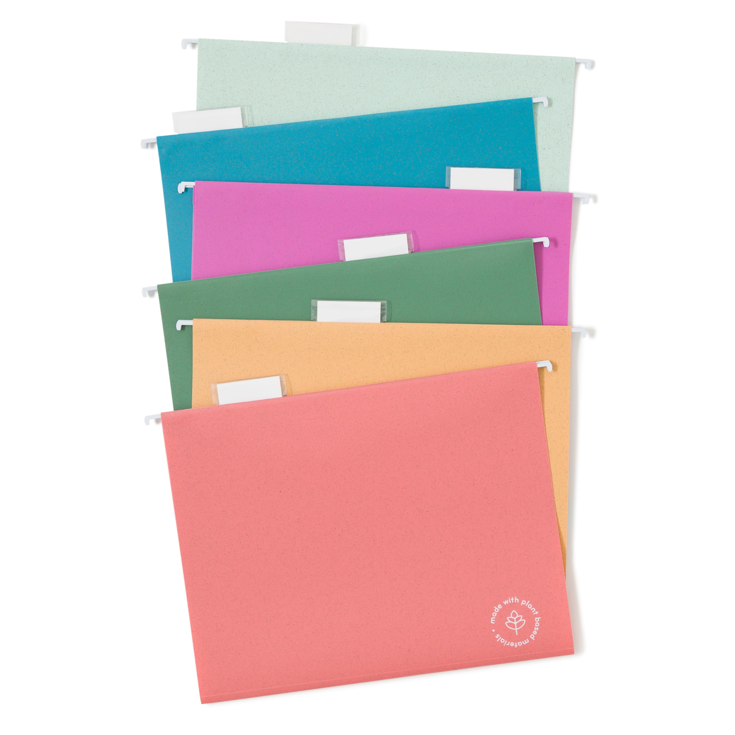 U Brands U-Eco Poly Hanging File Folders, Set of 12, Assorted Brights, White Metal Hanging Rods, Letter Size (6596U01-12)