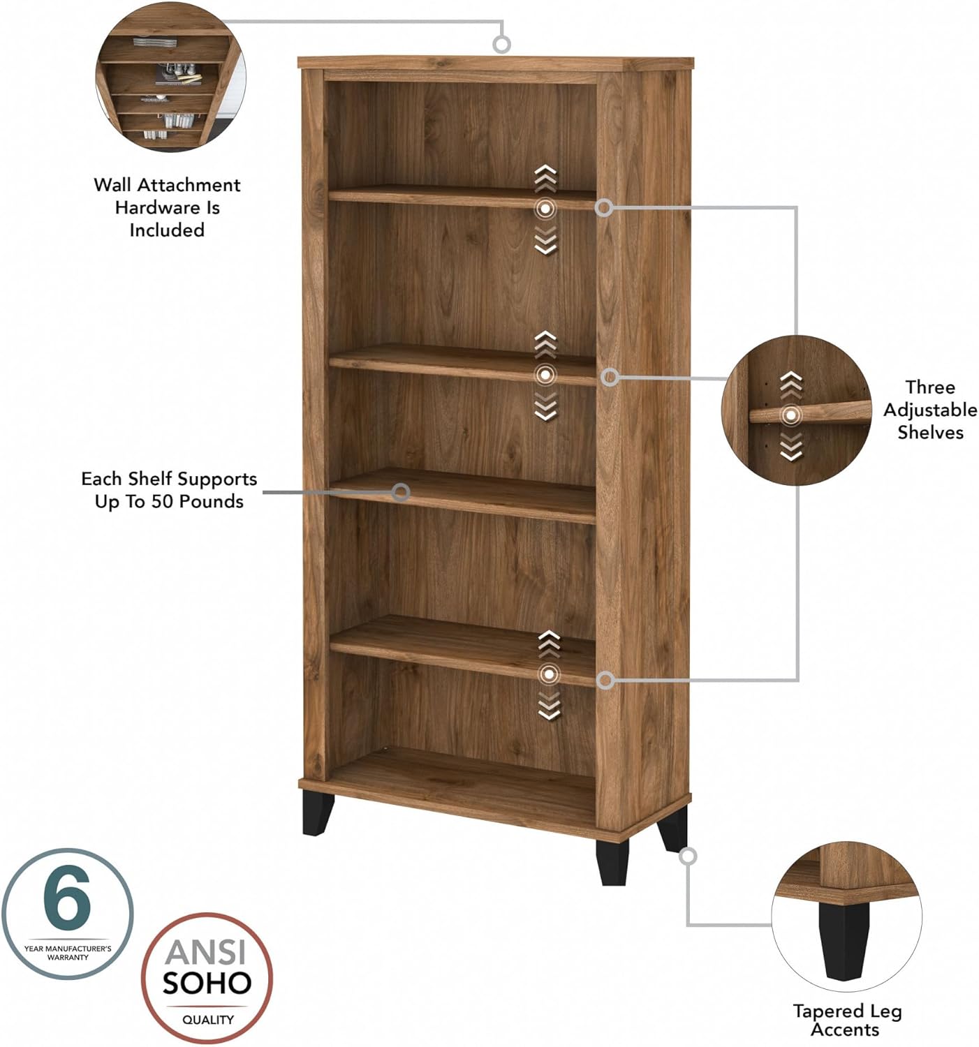 Bush Furniture Somerset Tall 5 Shelf Bookcase