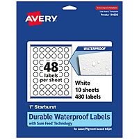 Avery Durable Waterproof Starburst Labels, Sure Feed Technology, 1"