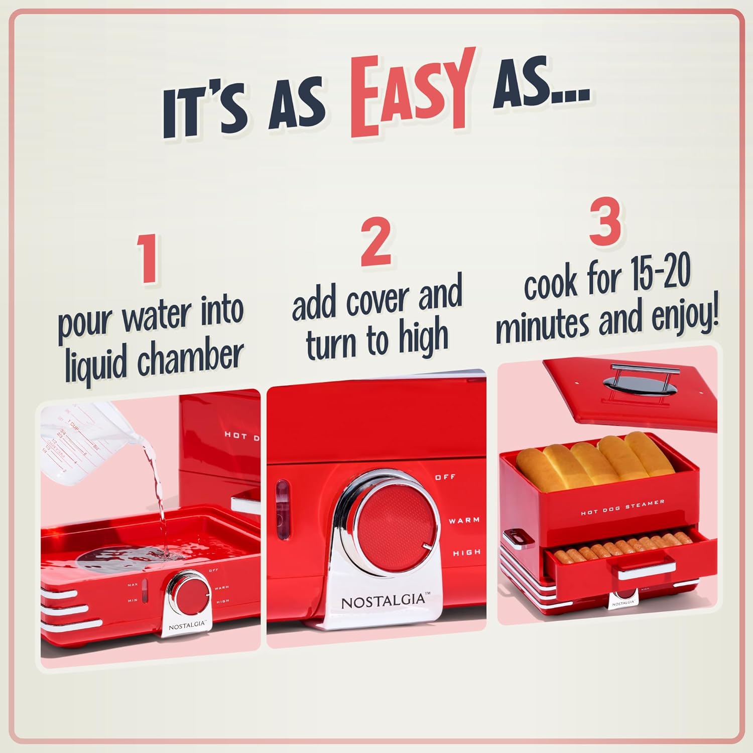 NOSTALGIA Extra Large Diner-Style Hot Dog Steamer & Bun Warmer