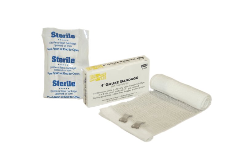 First Aid Only 5-004 Sterile Stretch Gauze Bandage with 2 Clip, 4 yds Length x 4 Width