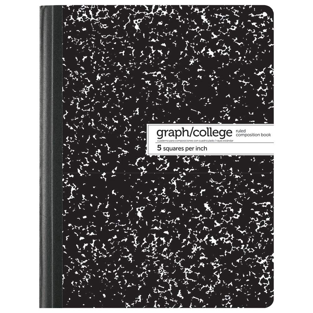 Office Depot Dual Ruled Marble Composition Book, 7 1/2in x 9 3/4in, College/Quadrille Ruled, 100 Sheets, Black/White