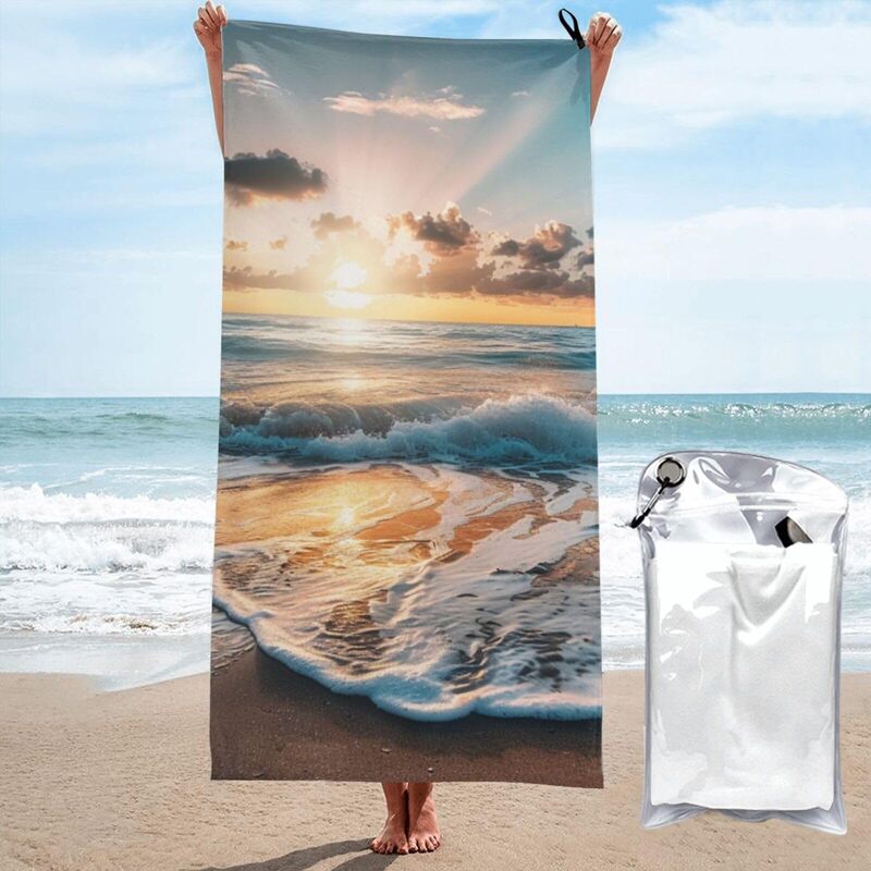 Beach Sunset Sea Waves Printed Microfiber Quick Dry Bath Towel 27.5"X55" - Absorbent, Soft, and Perfect for Travel, Beach