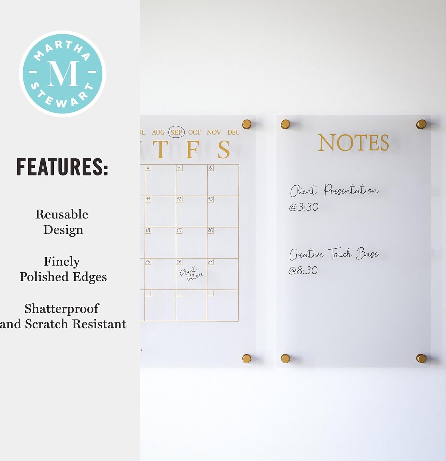 Martha Stewart Grayson Acrylic Wall Calendar and Notes Board with Dry Erase Marker