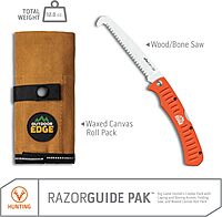 OUTDOOR EDGE RazorGuide Pak Hunting Knife Set. Features Two Replaceable Blade Hunting Knives, Bone Saw, all Stored Securely in a Compact Waxed Canvas Roll Pack