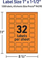 Avery Printable Rectangle Labels, Sure Feed Technology, 1 x 1-1/2, Bright Orange, Print-to-The-Edge, Laser/Inkjet