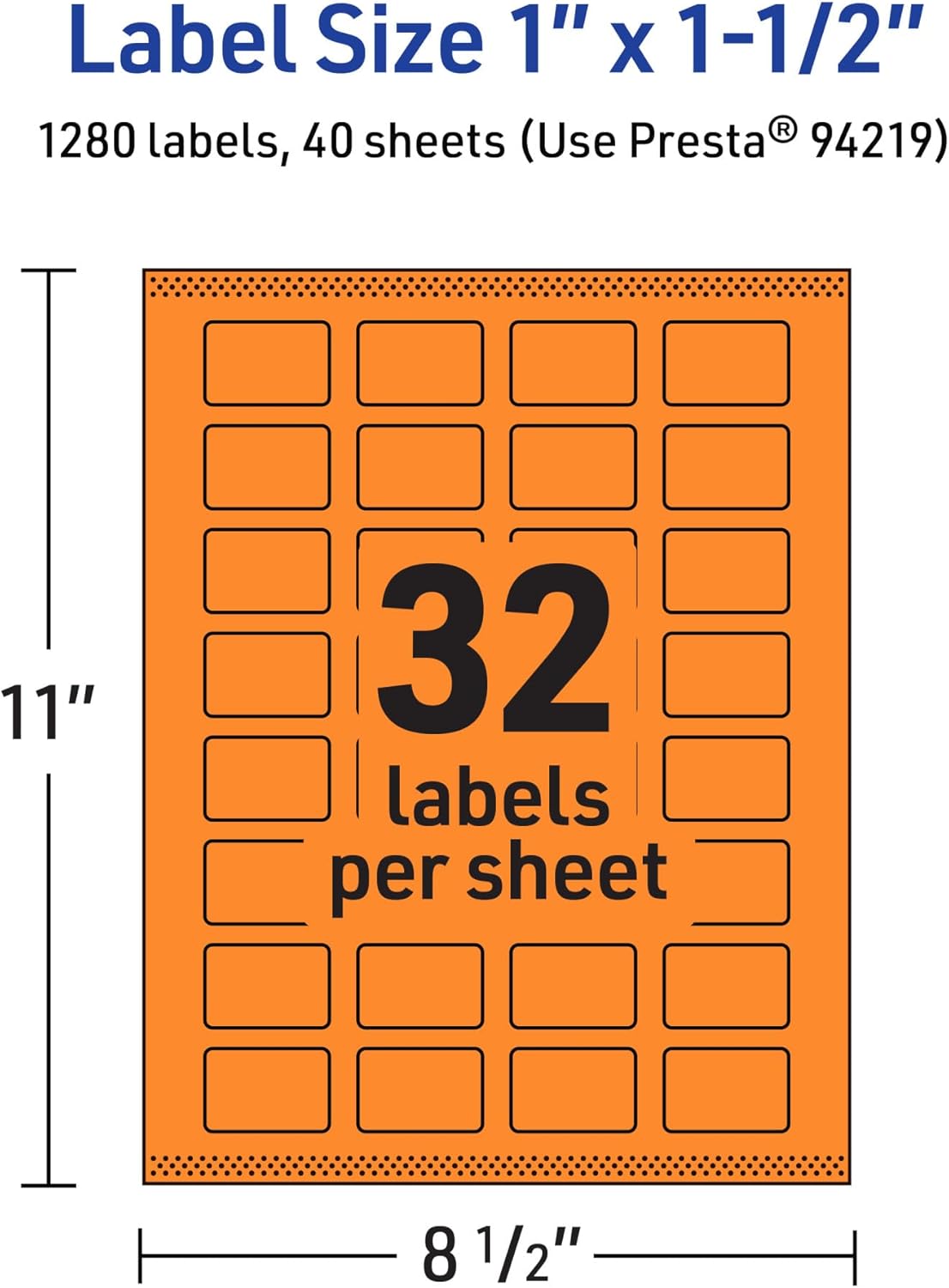 Avery Printable Rectangle Labels, Sure Feed Technology, 1 x 1-1/2, Bright Orange, Print-to-The-Edge, Laser/Inkjet