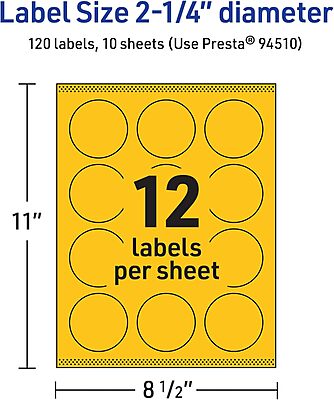 Avery Printable Round Labels, Sure Feed Technology, 2-1/4" Diameter, Print-to-the-Edge, Laser/Inkjet Printable