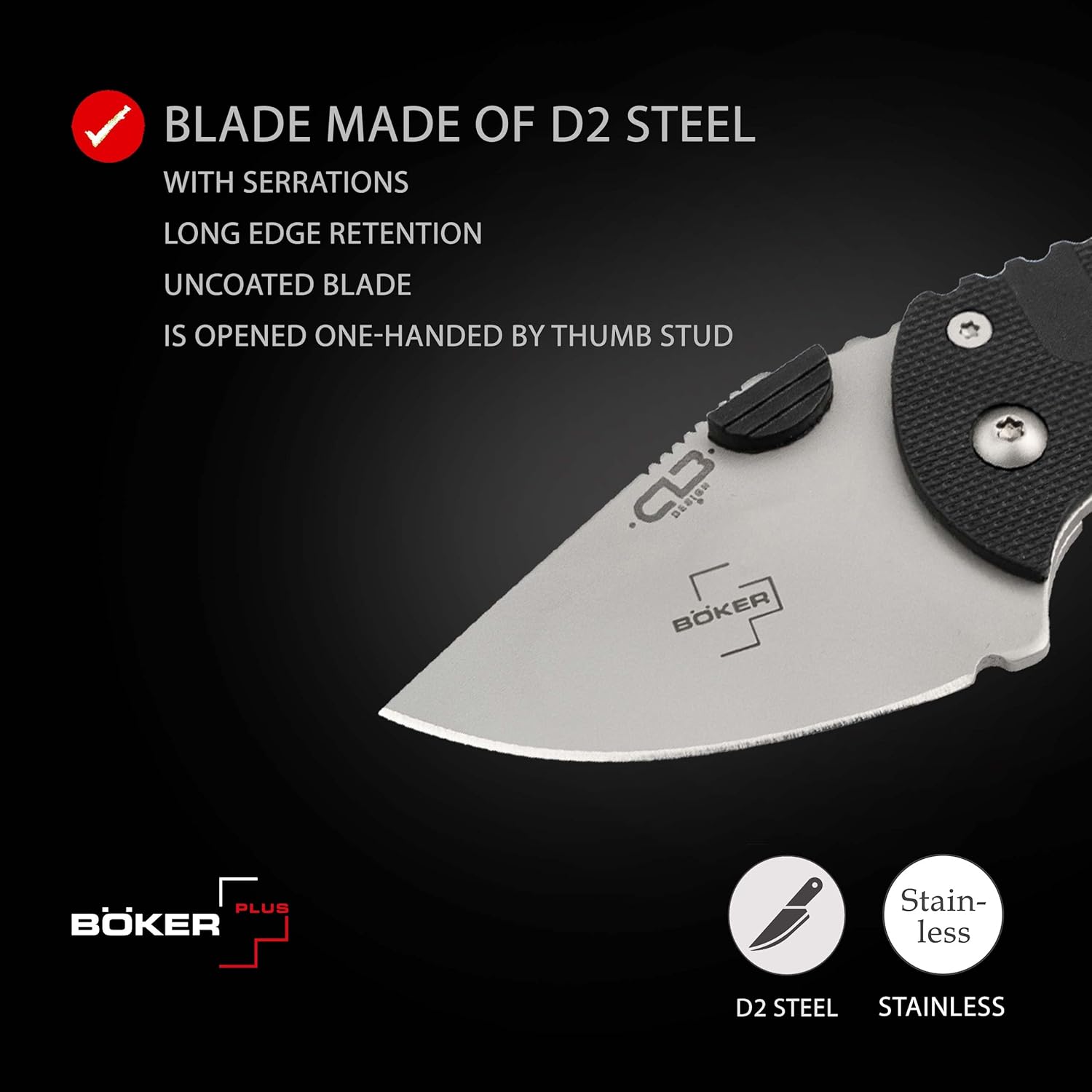 Böker Plus Subcom 2.0 Black - knife with Zytel handle scales - with D2 blade - with clip