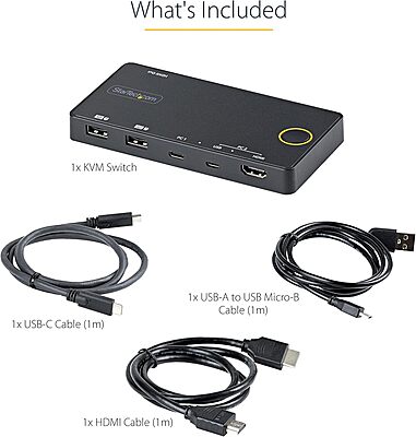 StarTech.com 2 Port Hybrid USB-A + HDMI & USB-C KVM Switch - Single 4K 60Hz HDMI 2.0 Monitor