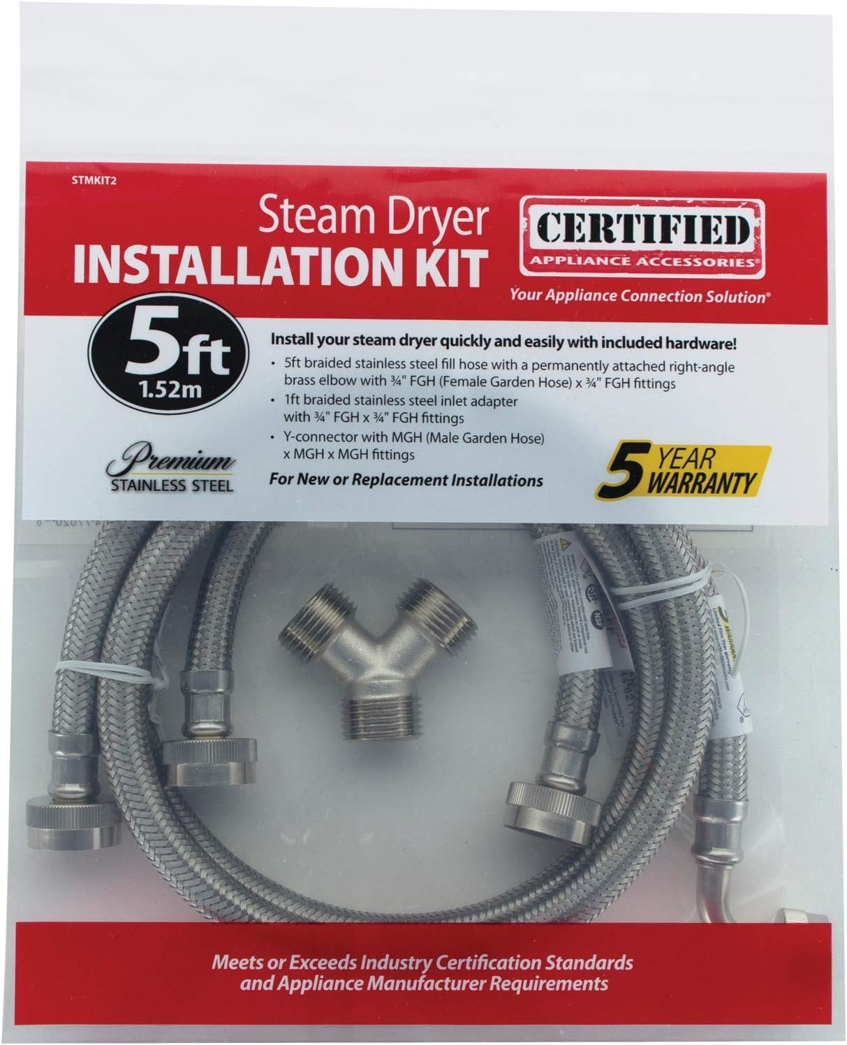 Certified Appliance Accessories Steam Dryer Installation Kit [Steam Dryer Hose with 90 Degree Elbow