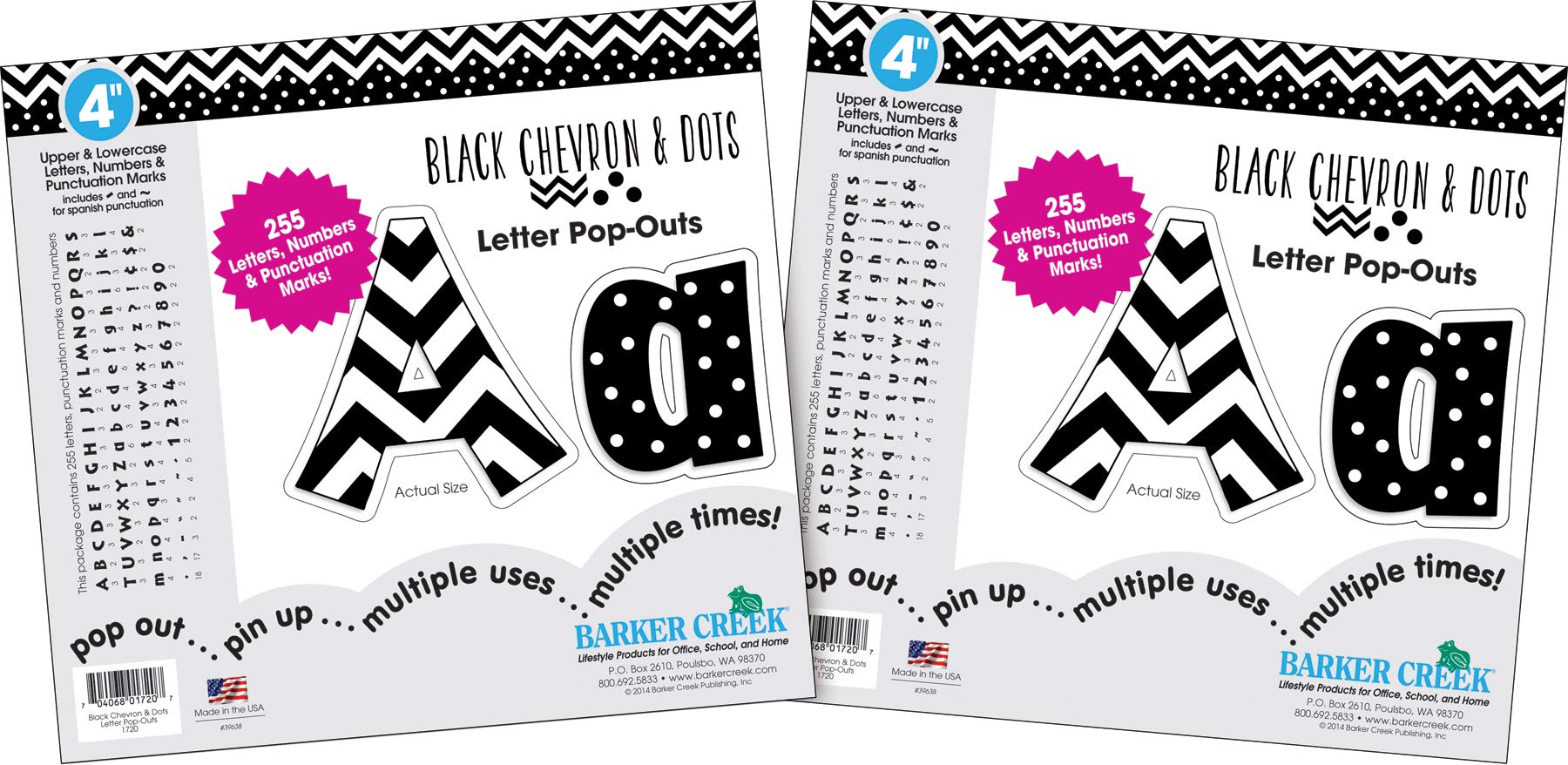 Barker Creek 4" Letter Pop-Outs 2-Pack, Black Chevron & Dots, Jazz Up Your Bulletin Boards with These Colorful Letters