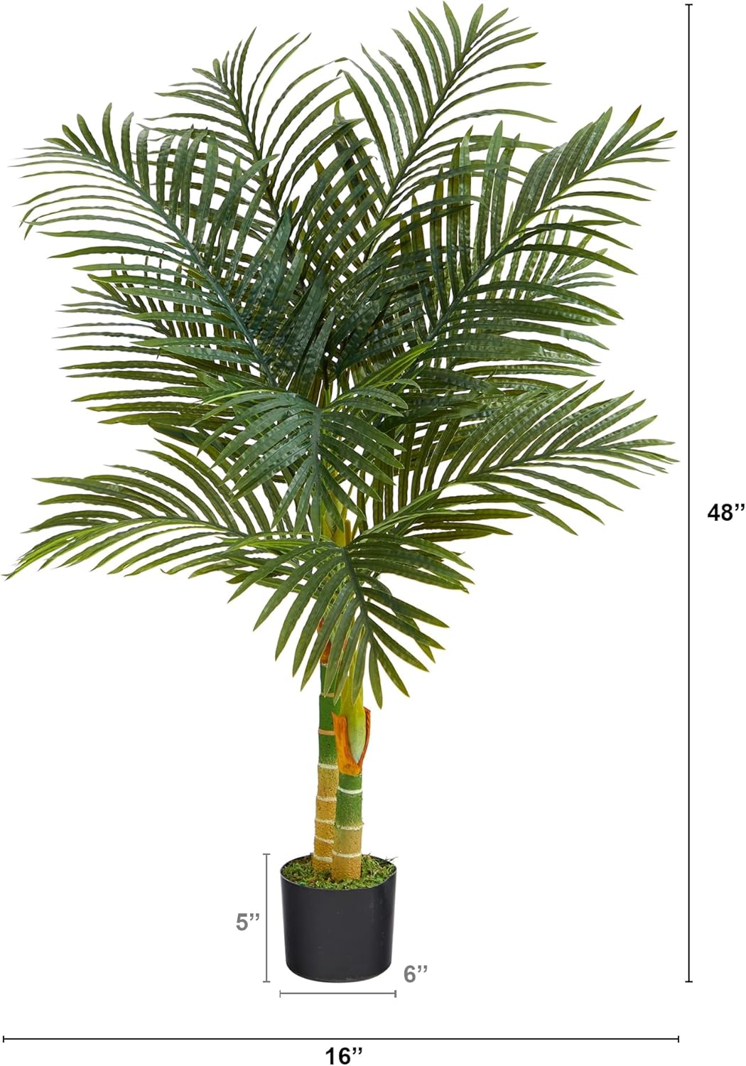 Nearly Natural Golden Cane Palm 48inH Artificial Plant With Planter, 48inH x 16inW x 16inD, Green/Black