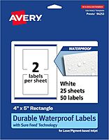 AVERY Durable Waterproof Rectangle Labels, Sure Feed Technology, 4" x 5"