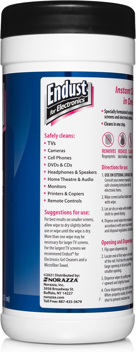Endust for Electronics; Screen & Surface Cleaning Wipes, Great LCD and Plasma Wipes, 70 Wipes (11506) 1 Count (Pack of 1)