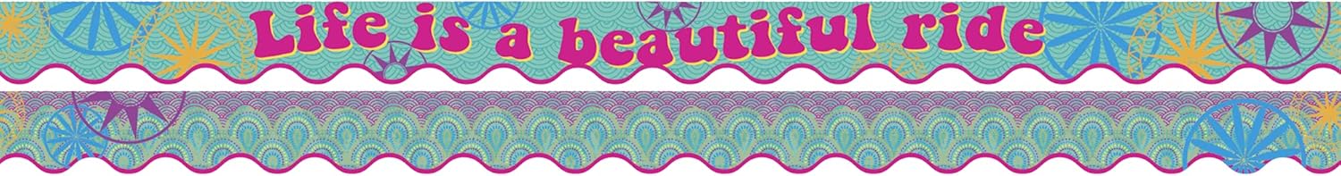 BARKER CREEK Double-Sided Scalloped Border with Inspirational Quote, Bohemian, for Bulletin Boards, Reception Areas, Halls, Break Rooms, Office, School, Home Learning Decor, 2.25” x 39’ (909)