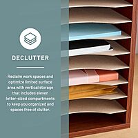 Safco Vertical Literature Organizer, 11-Compartment Wood Desktop Sorter