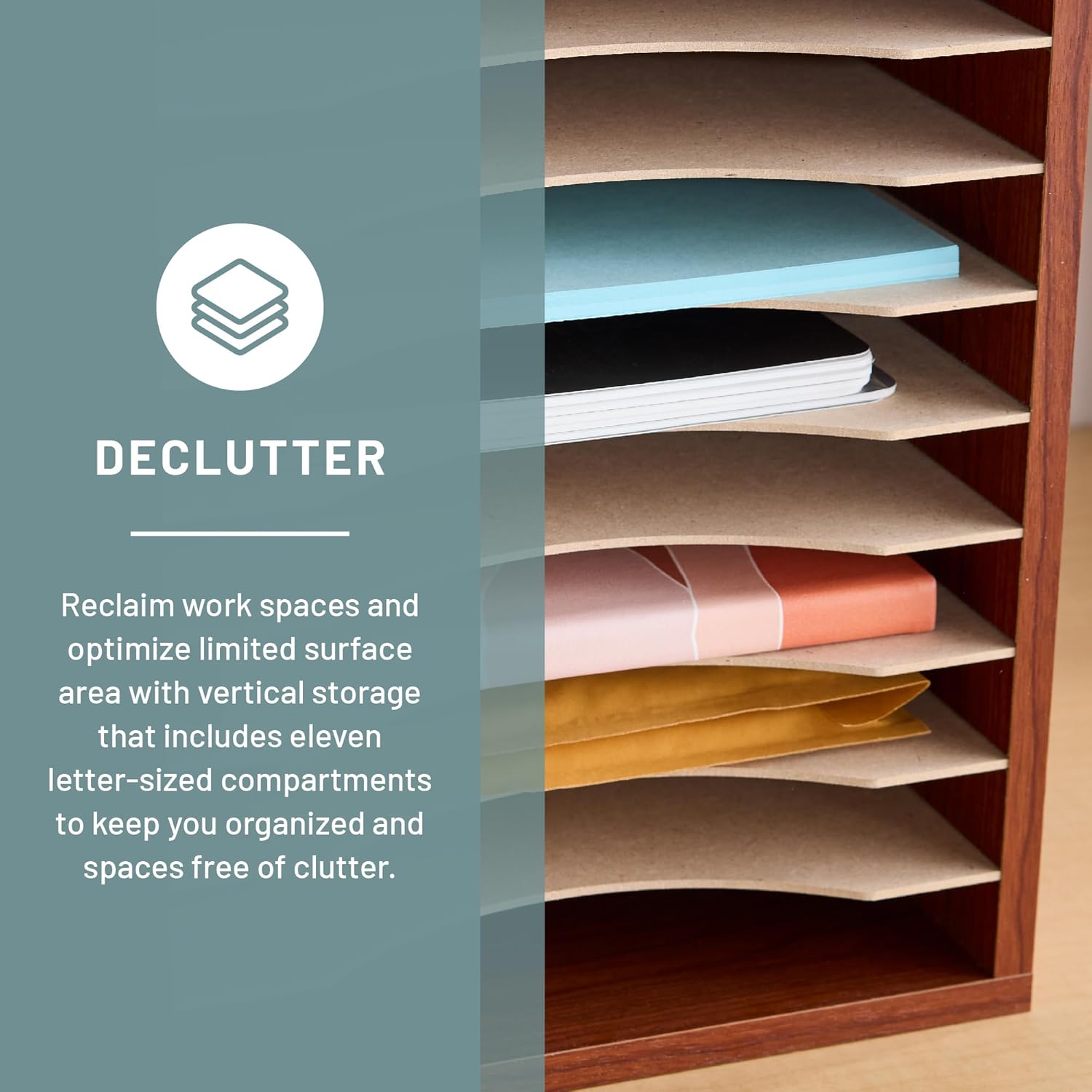 Safco Vertical Literature Organizer, 11-Compartment Wood Desktop Sorter
