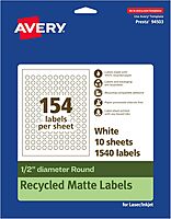 AVERY EcoFriendly Matte White Recycled Round Labels, 0.5" Diameter, Print-to-The-Edge, Permanent Adhesive
