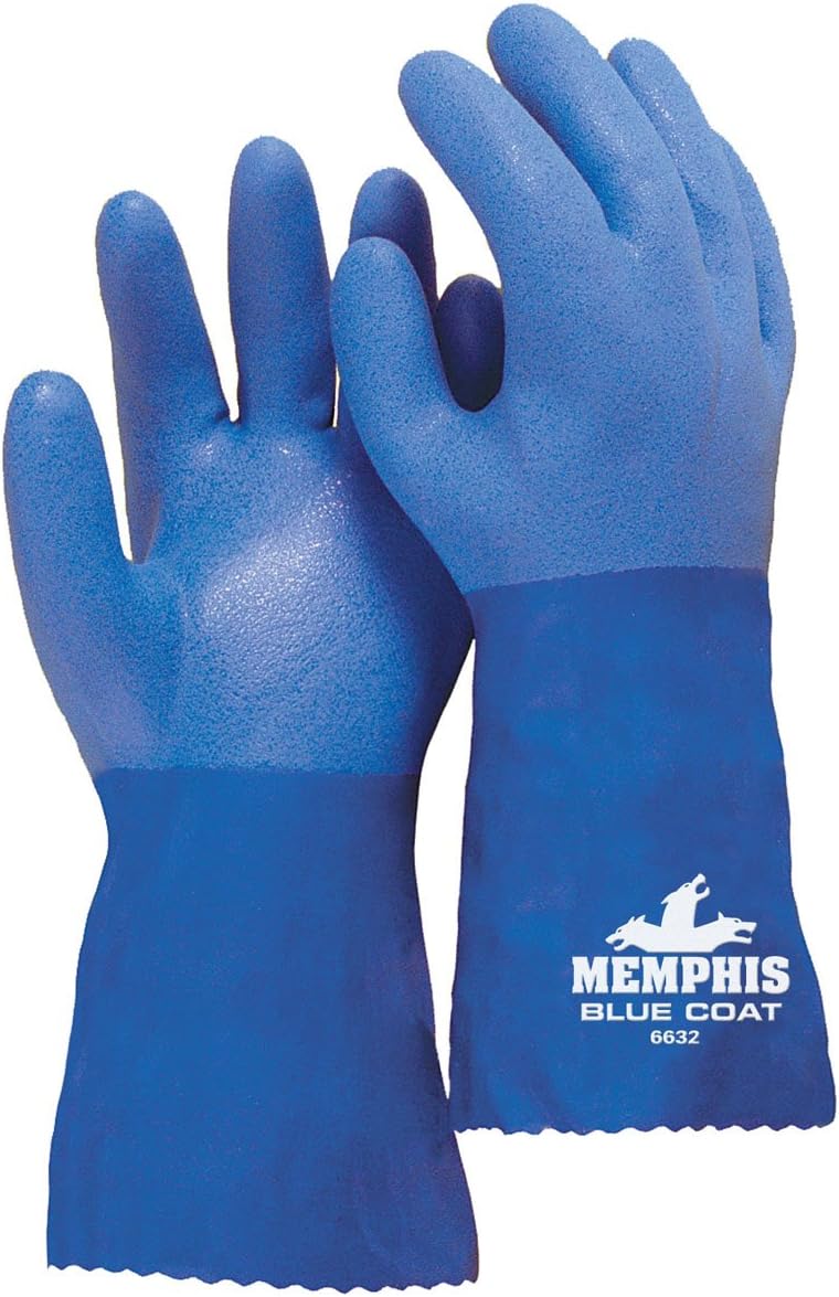 MCR SAFETY BlueCoat PVC Triple-Dipped Chemical Resistant Gloves with Seamless Knit Liner and Gauntlet