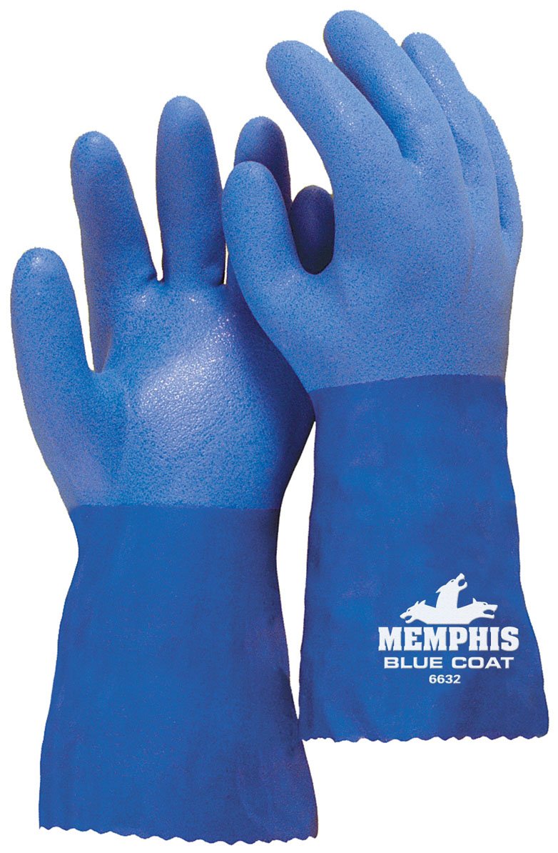 MCR SAFETY BlueCoat PVC Triple-Dipped Chemical Resistant Gloves with Seamless Knit Liner and Gauntlet