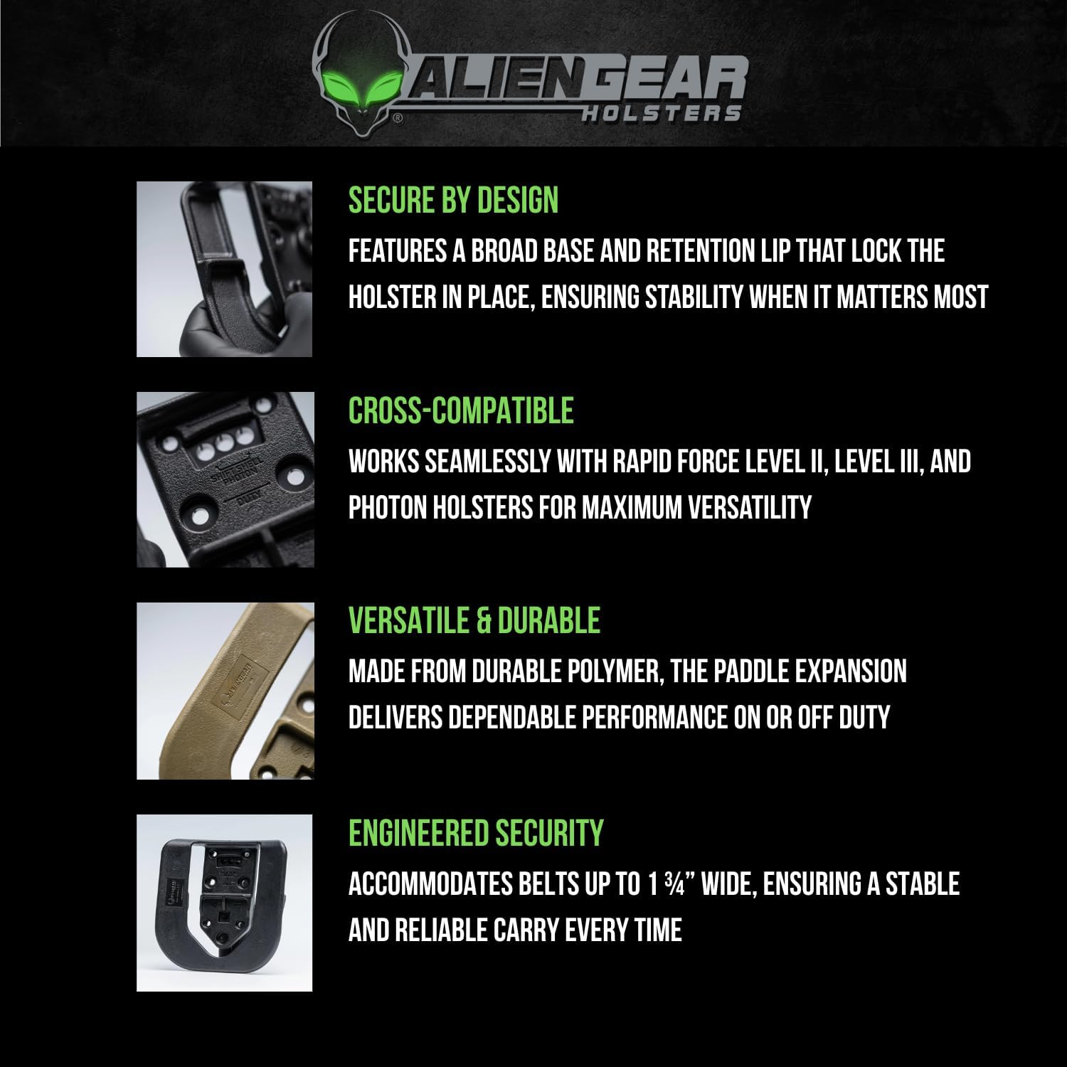 Alien Gear Rapid Force Holster Paddle – Secure Belt Fit up to 1 ¾” – Durable Polymer – Works with Rapid Force Level II