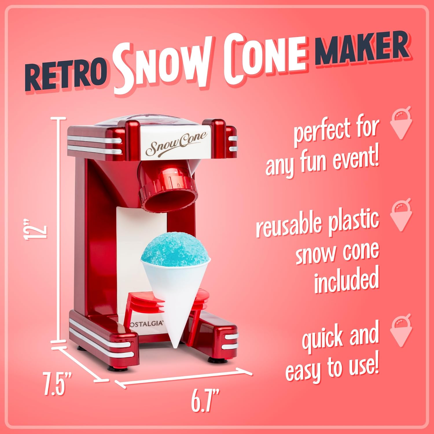 Nostalgia Retro Snow Cone Shaved Ice Machine