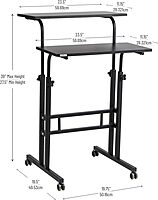 Mind Reader Standing Desk, Adjustable Height, Computer Desk, Laptop Desk, Portable, Rolling, 38" L x 21.25" W x 45.25" H, Black