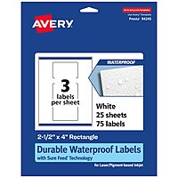 Avery Durable Waterproof Rectangle Labels, Sure Feed Technology, 2.5" x 4"