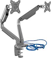 Mount-It! Dual Monitor Arm Mount Desk Stand | 2 x 3.0 USB Ports | Articulating Mechanical Spring Height Adjustable | Fits