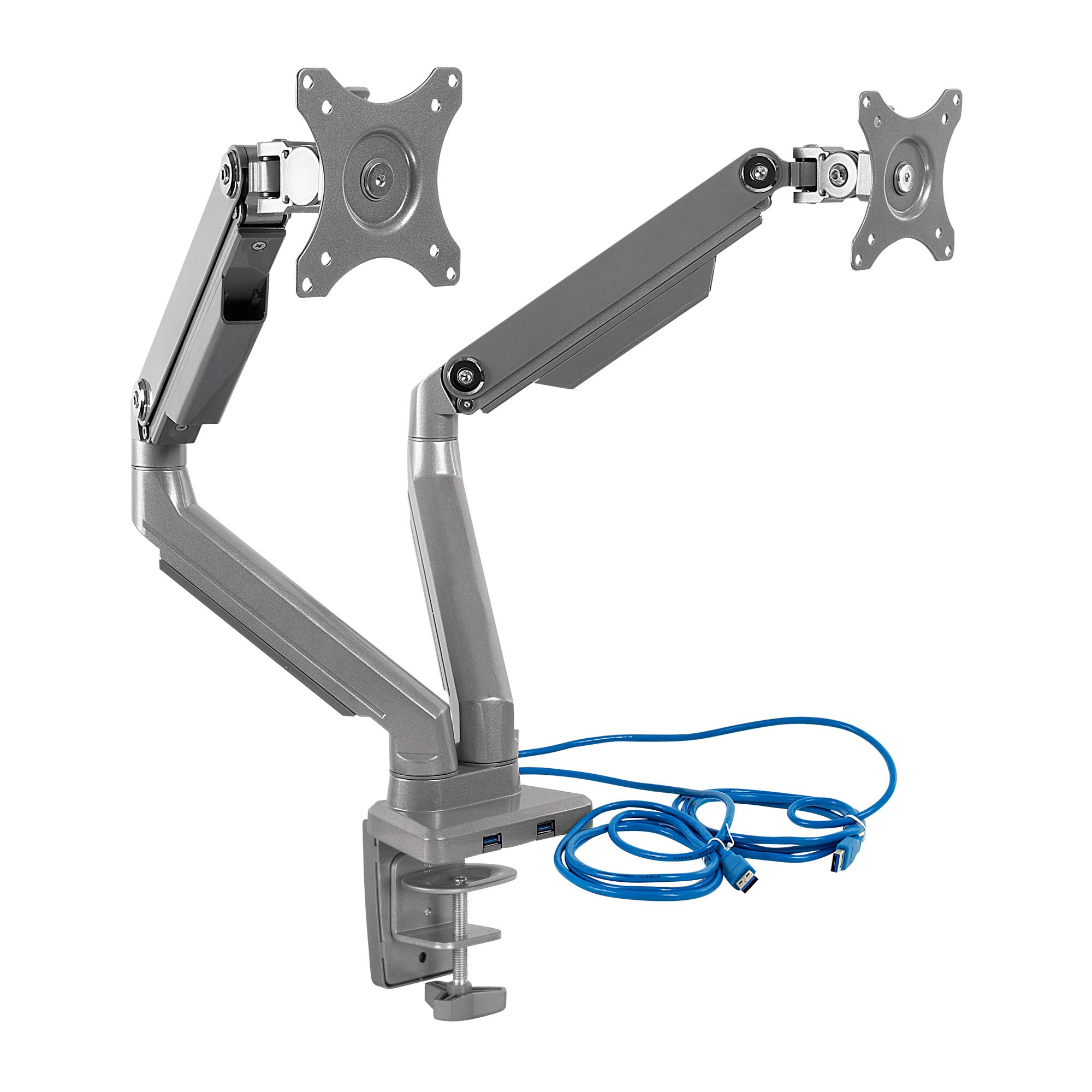 Mount-It! Dual Monitor Arm Mount Desk Stand | 2 x 3.0 USB Ports | Articulating Mechanical Spring Height Adjustable | Fits
