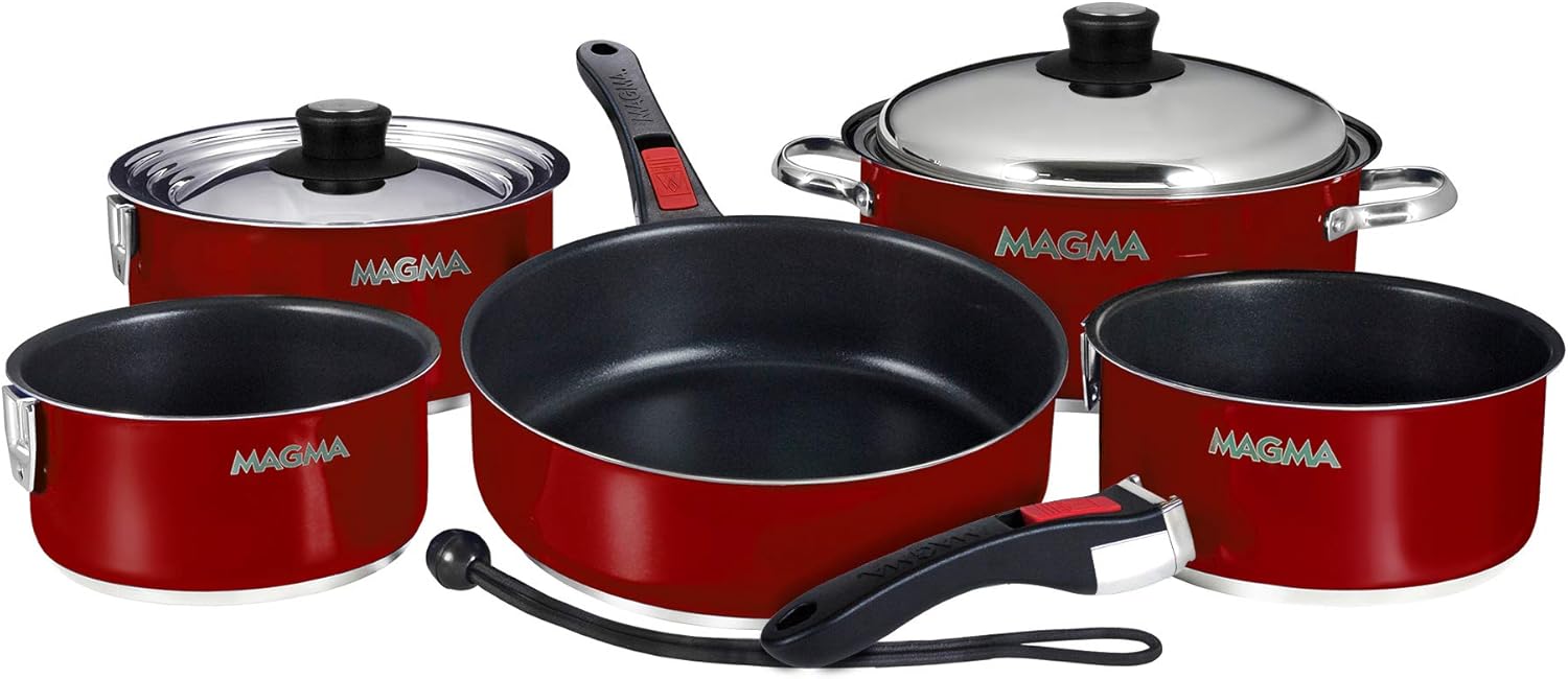 MAGMA 10 Piece Nesting Stainless Steel Cookware Set with Ceramica Non-Stick