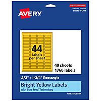 AVERY Bright Yellow Printable Rectangle Labels, Sure Feed Technology, 2/3" x 1-3/4"