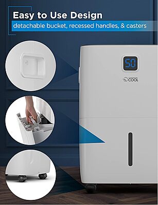 COMMERCIAL COOL 35 Pint Dehumidifier with Adjustable Humidistat, Portable, Home & Kitchen, Basement Use, 3000 Sq. Ft.
