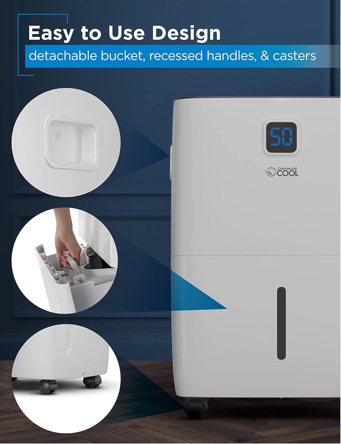 COMMERCIAL COOL 35 Pint Dehumidifier with Adjustable Humidistat, Portable, Home & Kitchen, Basement Use, 3000 Sq. Ft.