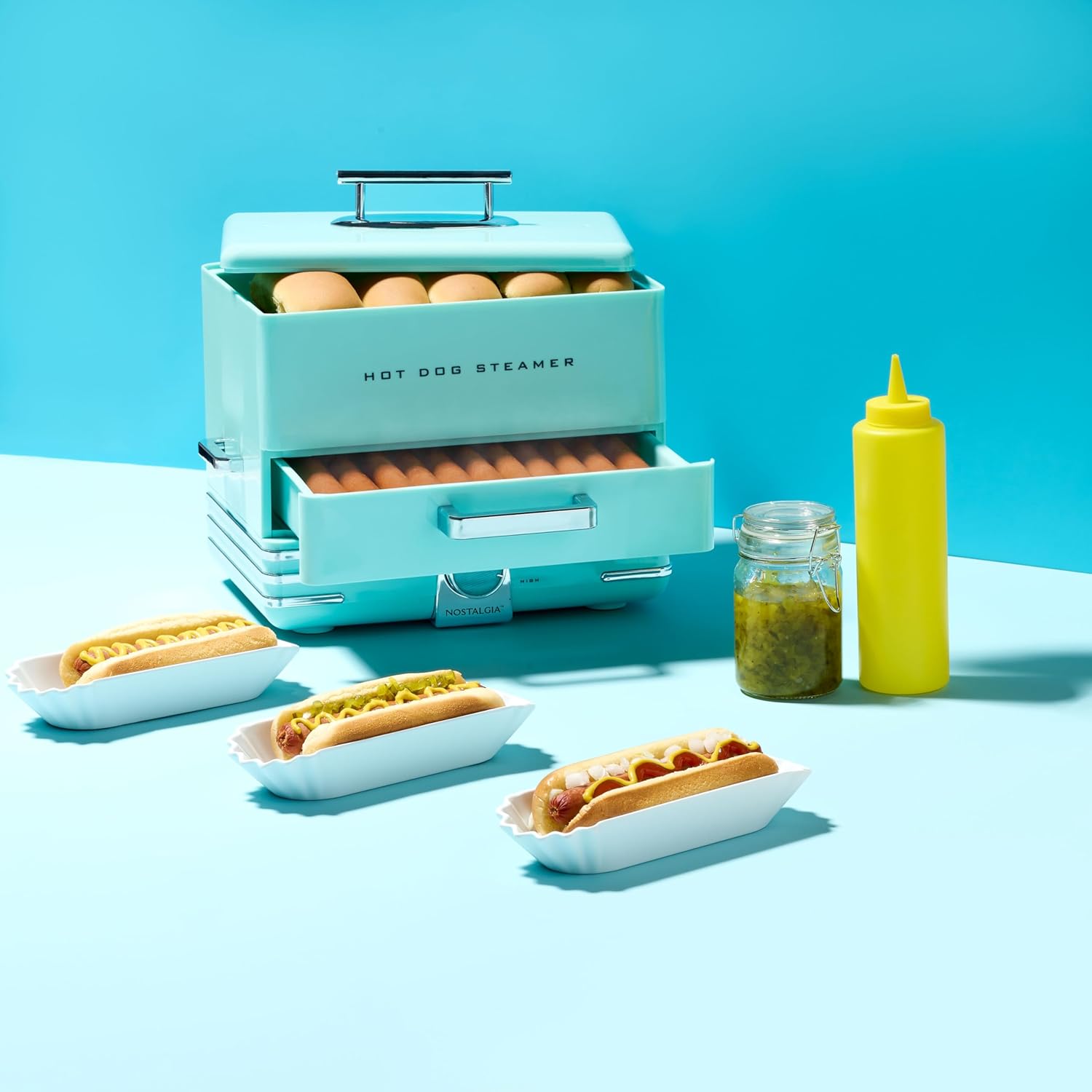 NOSTALGIA Extra Large Diner-Style Hot Dog Steamer & Bun Warmer