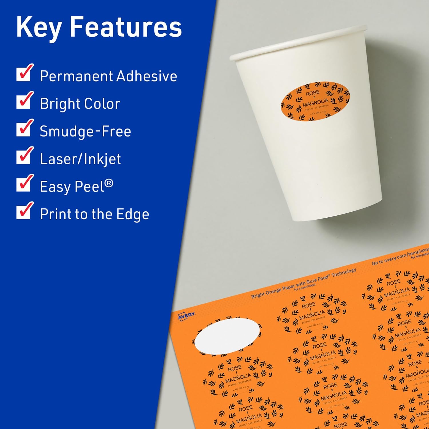 Avery Printable Oval Labels with Sure Feed Technology, Print-to-the-Edge