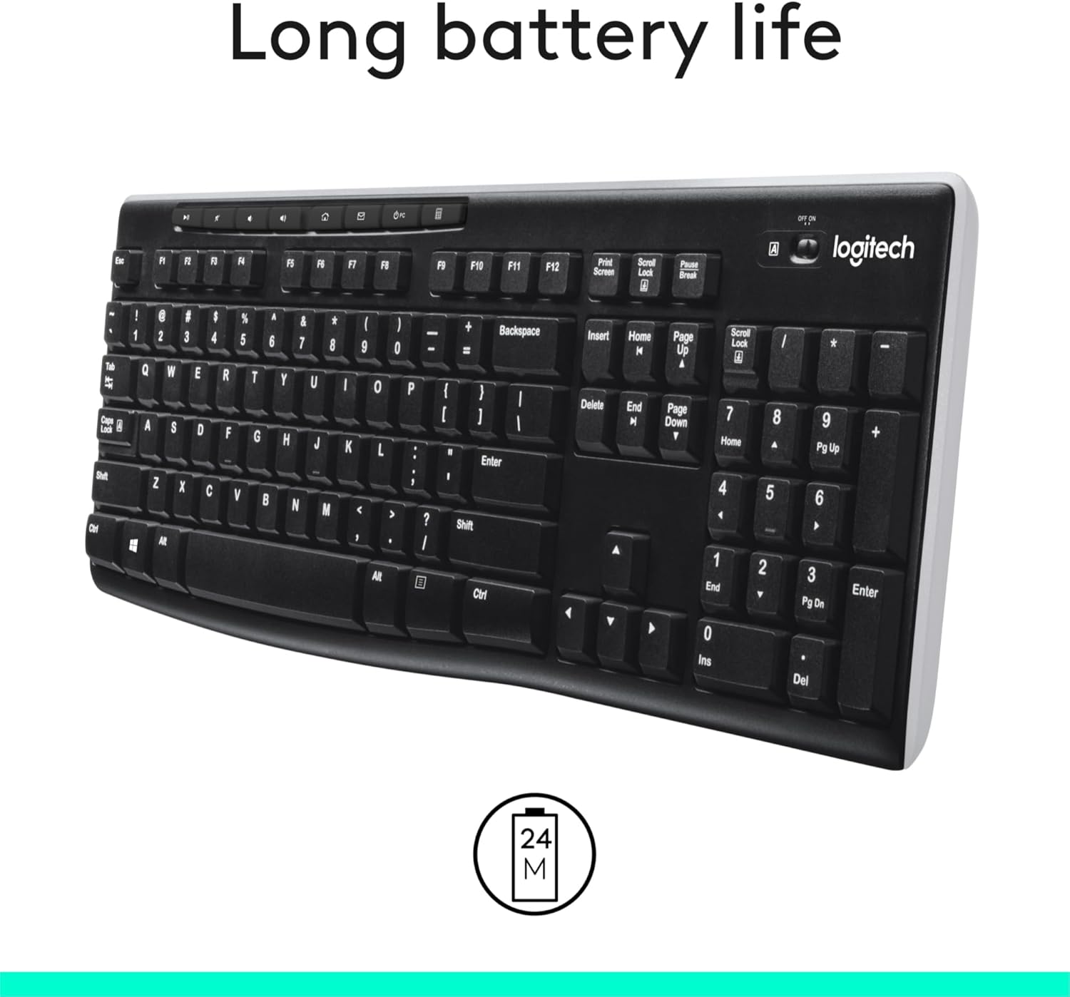Logitech K270 Wireless Keyboard for Windows, 2.4 GHz Wireless, Full-Size, Number Pad, 8 Multimedia Keys, 2-Year Battery Life