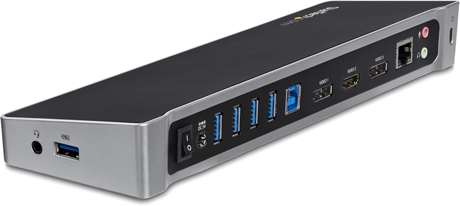 StarTech.com Triple Monitor USB 3.0 Docking Station, 2x 4K DisplayPort & HDMI, USB Type A Universal Laptop Dock, Windows/Mac