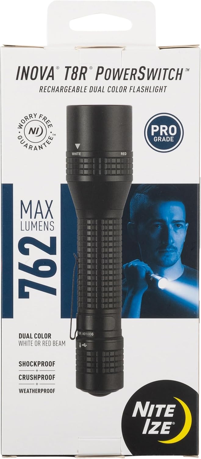 Nite Ize INOVA T8R PowerSwitch Rechargeable Dual Color Flashlight - Tactical LED Flashlight for First Responders & Law