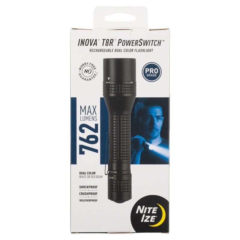 Nite Ize INOVA T8R PowerSwitch Rechargeable Dual Color Flashlight - Tactical LED Flashlight for First Responders & Law Enforcement - PowerSwitch Flashlight with Dual Power Sources